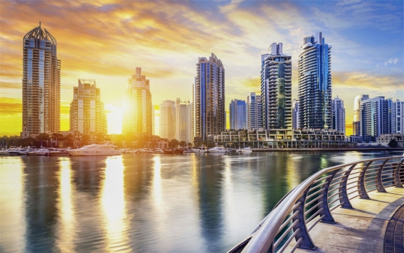 Фотообои FTXL-02-00018 Дубай на закате, небосребы современного города