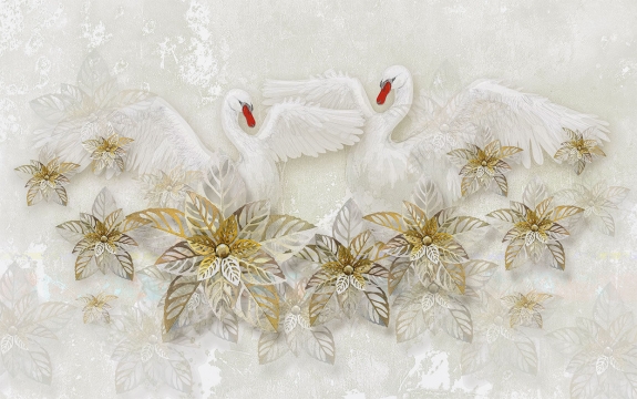 Фотообои 3D FTXL-09-00139 Лебеди и бронзовые цветы