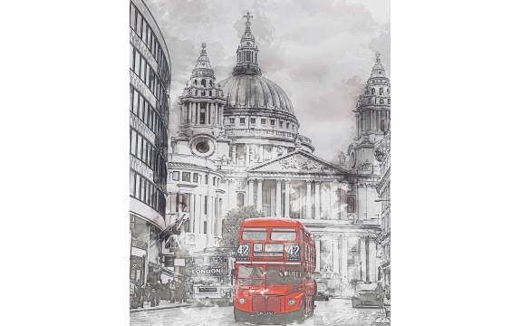 Фотообои MVV-00037 Лондон в стиле гравюры в черно-белом оттенке