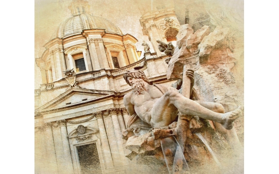 Фотообои FTX-04-00012 Фреска - Архитектура и статуя в Риме, старая Италия