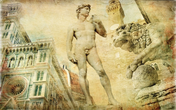 Фотообои FTXL-14-00040 «Фреска Давид на фоне старой архитектуры Италии