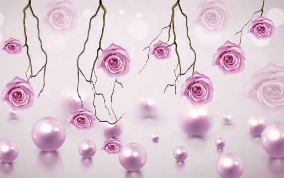 Фотообои 3D FTXL-09-00206 Розы и розовые шары из жемчуга
