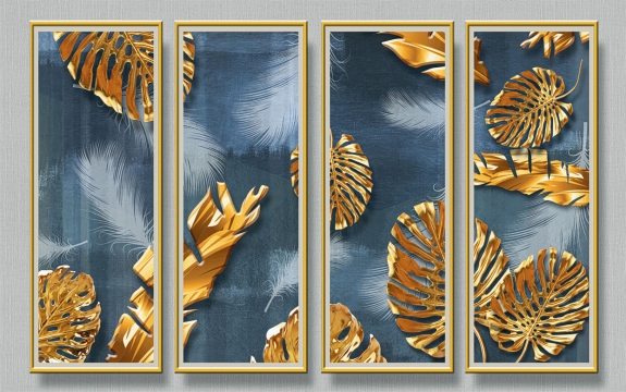 Фотообои 3D FTXL-09-00207 Листья монстеры в золоте
