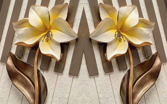 Фотообои 3D FTXL-09-00209 Барельеф желтые цветы на клавишах