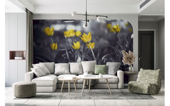 Фотообои MXL-00060 Желтые тюльпаны в черно-белых тонах №2