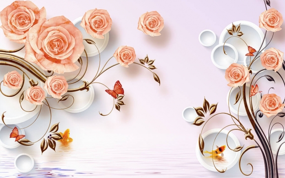 Фотообои 3D FTXL-09-00229 Мраморные розы на кольцах