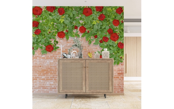 Фотообои 3D FTXL-09-00230 Кирпичная стена с красными розами №1