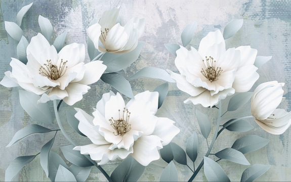 Фотообои 3D FTXL-09-00238 Благородные цветы на штукатурке
