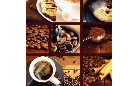 Фотообои FTK-13-00002 Кофейный коллаж, чашка кофе и зерна для кухни