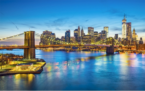 Фотообои FTXL-02-00030 Ночной город Нью-Йорк вид на Манхэттен и Бруклинский мост