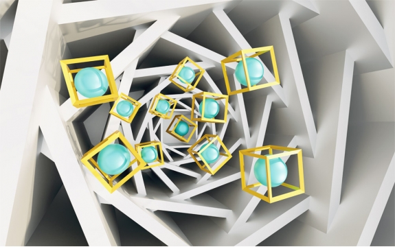 Фотообои 3D MXL-00100 Абстрактный тоннель с бирюзовыми шарами, раширяющие пространство