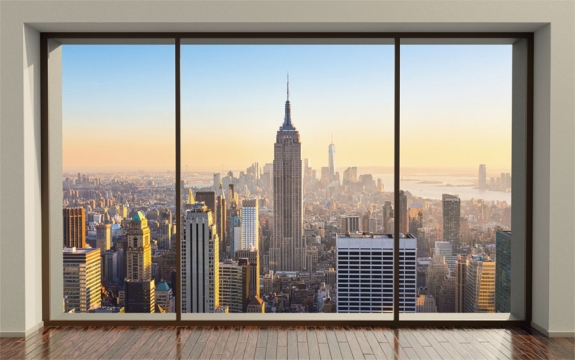Фотообои MXL-00114 Окно пентхауса с видом на город Нью-Йорк