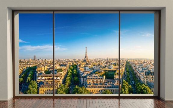 Фотообои MXL-00115 Окно в Париж, вид на Эйфелеву башню
