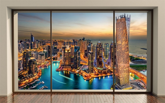 Фотообои MXL-00116 Окно с видом на ночной Дубай