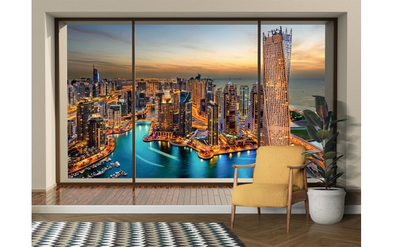 Фотообои MXL-00116 Окно с видом на ночной Дубай №2