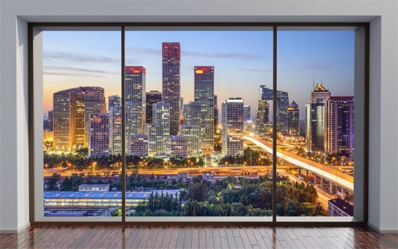 Фотообои MXL-00118 Большое окно с видом на город Пекин