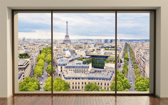 Фотообои MXL-00119 Вид из окна на Париж, Эйфелева башна вдалеке