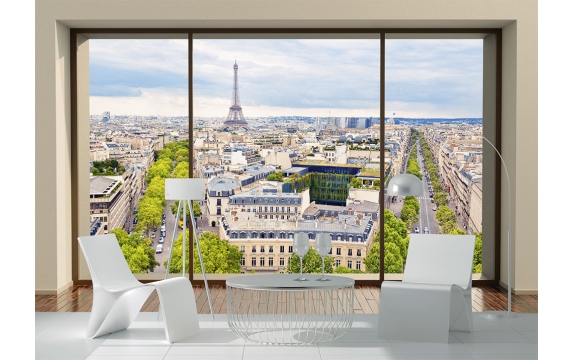 Фотообои MXL-00119 Вид из окна на Париж, Эйфелева башна вдалеке №1