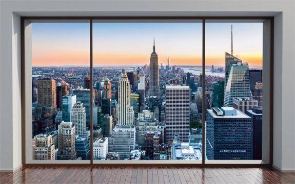 Фотообои MXL-00120 Пентхаус, окно в Нью-Йорке с видом на город