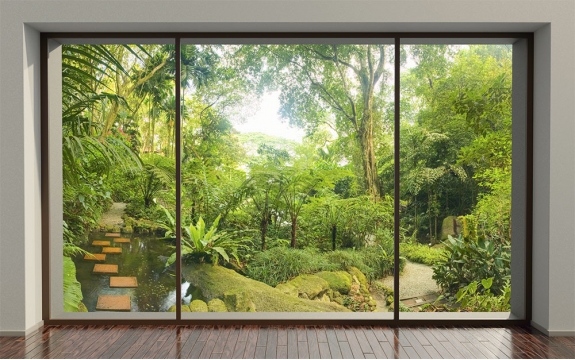Фотообои MXL-00121 Окно с видом на тропический сад и джунгли