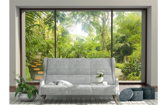 Фотообои MXL-00121 Окно с видом на тропический сад и джунгли №2