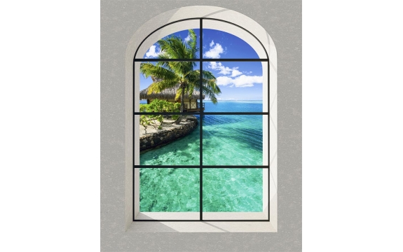 Фотообои MVV-00044 Окно с видом на морской пейзаж, арка в стене