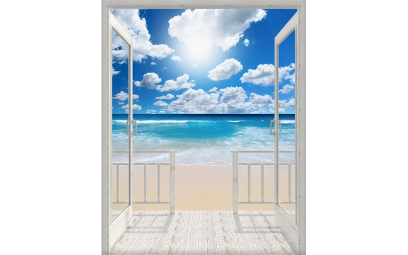 Фотообои MVV-00046 Балкон с окном на морской пляж