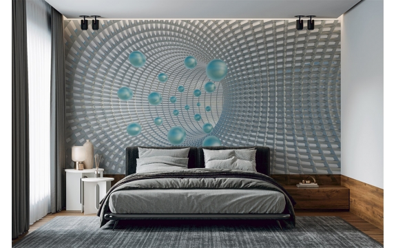 Фотообои 3D MXL-00136 Тоннель с бирюзовыми шарами, расширяющие пространство №1