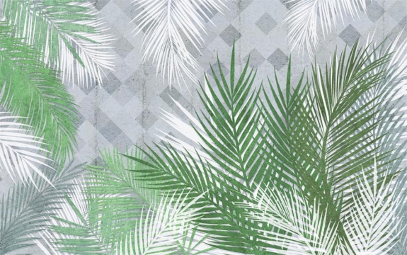 Фотообои MXL-00140 Пальмовые листья на бетоне, лофт композиция