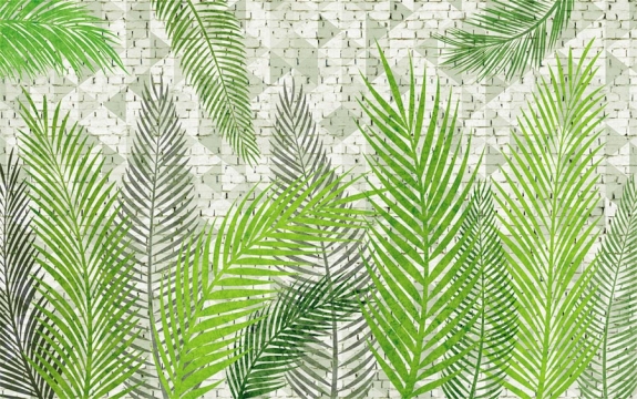 Фотообои MXL-00150 Пальмовые листья на кирпичной стене