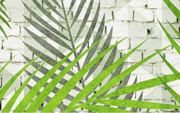 Фотообои MXL-00150 Пальмовые листья на кирпичной стене №1