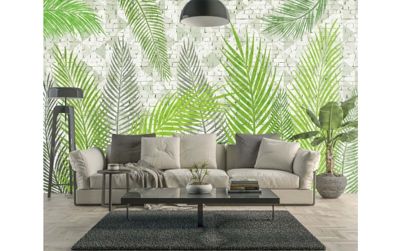 Фотообои MXL-00150 Пальмовые листья на кирпичной стене №2