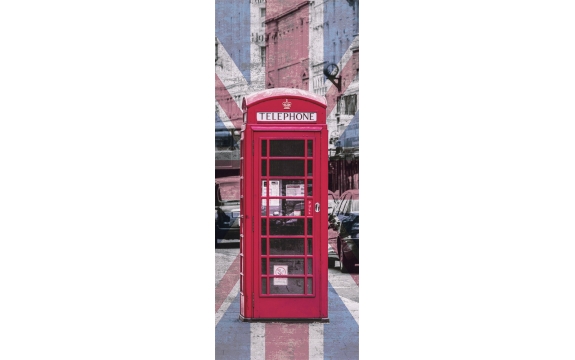 Фотообои FTV-04-00035 Мотивы Лондона, красная телефонная будка и флаг Британии