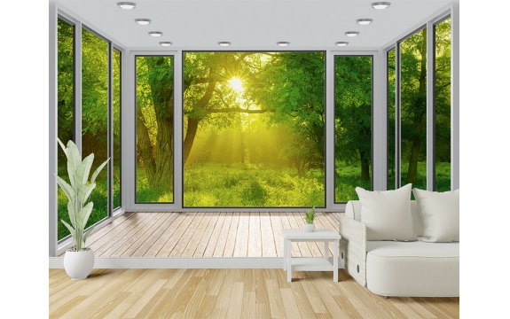 Фотообои MXL-00170 Окно в солнечном лесу, летняя природа, расширяющие пространство №1