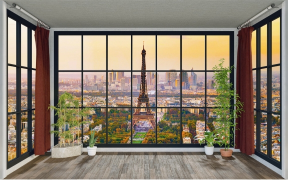 Фотообои MXL-00188 Окно в Париже, 3Д вид на город