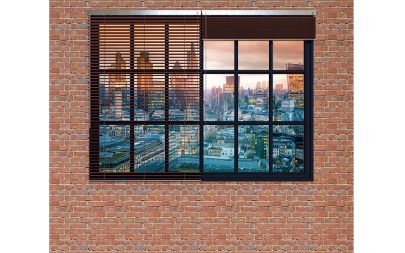 Фотообои MX-00009 Лофт окно с видом на Лондон, кирпичная стена