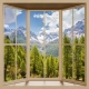 Фотообои MTK-00001 Вид с окна на пейзаж природы, горы и хвойный лес №1