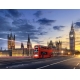 Фотообои FTP-4-02-00020 Вид на вечерний Лондон, Биг-Бен и красный автобус на дороге №1
