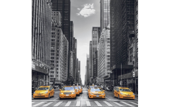Фотообои FTP-3-02-00026 Черно-белый город с акцентом на желтом цвете, улица Нью-Йорка