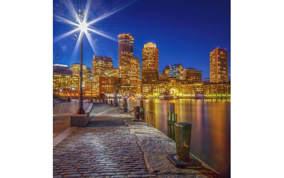 Фотообои FTP-3-02-00030 Ночной город Бостон, фонарь на улице
