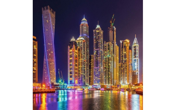 Фотообои FTP-3-02-00036 Вид ночного города Дубая в неоновых огнях