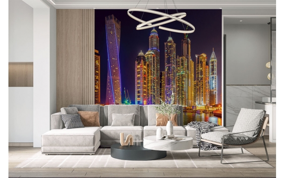 Фотообои FTP-3-02-00036 Вид ночного города Дубая в неоновых огнях №1