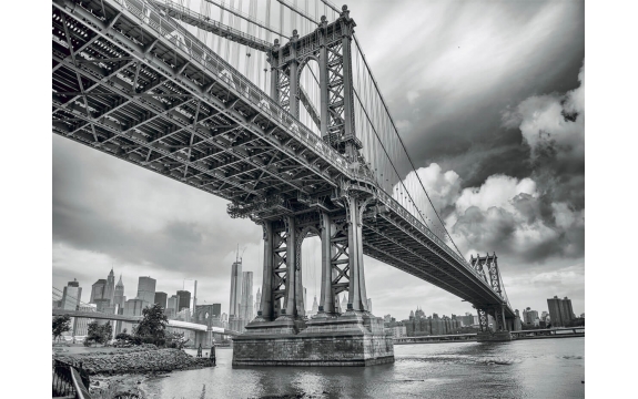 Фотообои FTP-4-04-00022 Нью-Йорк, Манхэттенский мост, черно-белый город