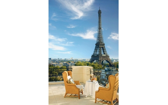 Фотообои FTP-2-08-00004 Кафе на террасе с видом на Эйфелеву башню в Париже