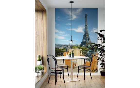 Фотообои FTP-2-08-00004 Кафе на террасе с видом на Эйфелеву башню в Париже №1