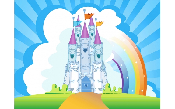Фотообои FTP-4-10-00001 Яркий замок из сказки с радугой для детской комнаты