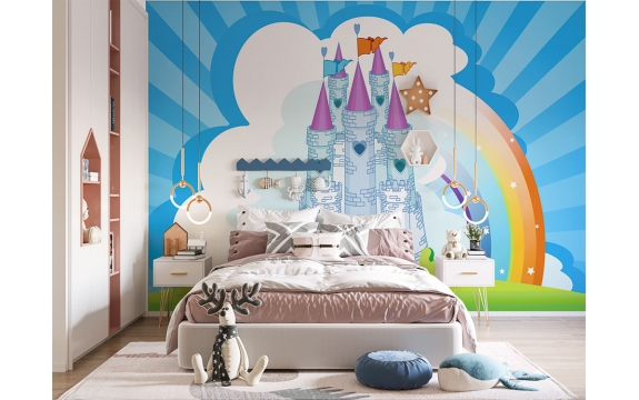 Фотообои FTP-4-10-00001 Яркий замок из сказки с радугой для детской комнаты №1