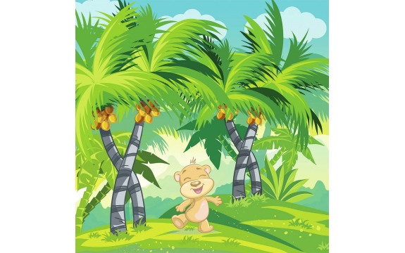 Фотообои FTP-3-10-00012 Веселый мишутка в джунглях для детей