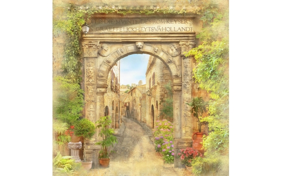 Фотообои FTP-3-14-00001 Фреска арка с видом на улочку старого города