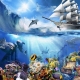 Фотообои FTP-3-14-00030 Подводный мир, обитатели моря, сокровища и белый парусный корабль на волнах №1